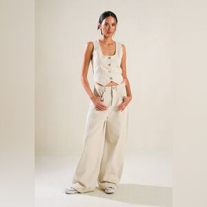13. Woven Twill Vest and Wide Leg Pant Set